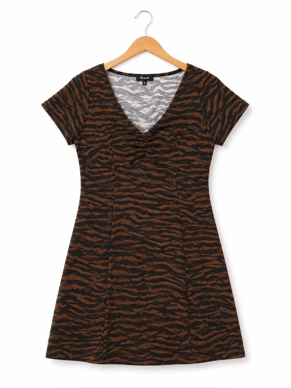 Madewell Abstract Animal Print V-Neck Mini Dress Brown Black Short Sleeve S